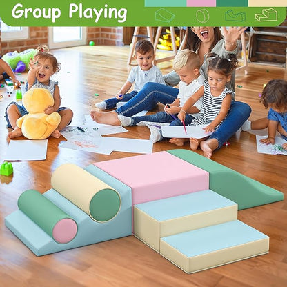 Betterhood Toddler Climbing Toys Indoor, 2 PCS Climb and Crawl Activity Playset for Toddlers 20" L x 20" W x 10" H, Colorful Climbing Blocks Structure for Indoor Active Play Blue/Green