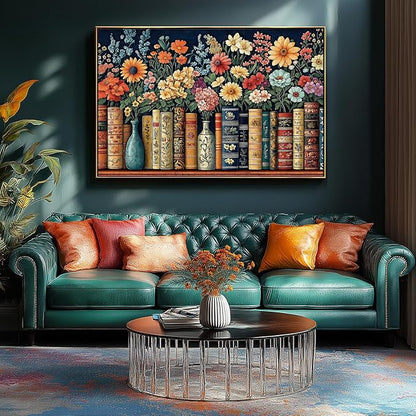 Vintage Books & Flowers 500-Piece Jigsaw Puzzle for Adults - Floral Library Scene Puzzle with Colorful Blooms, Decorative Book Spines - Challenging Yet Relaxing Puzzle, 23"x15"