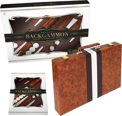Backgammon Set 18 inch, Large - Classic Board Game for Adults and Kids with Premium Leather Case - Includes Strategy & Tip Guide (Brown)