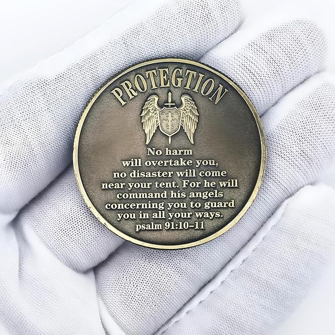 The Archangel Michael Challenge Coin Religious Coin Christian Collectible Psalm 91:10-11 (Single Coin)