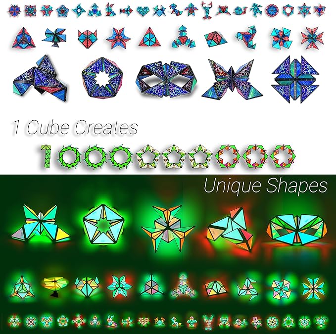 TOSY Magnet Pyramid Stone - 1 Cube Transforms into 1 Billion Shapes, 12 Pieces, 243 Rare Earth Magnets, Holographic Design Magnet Tiles Creative Puzzle STEM/STEAM Toy, 4-Pack