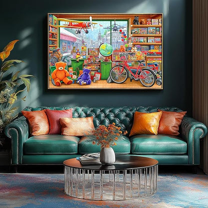Fantasy Toy Store 500 Piece Jigsaw Puzzle for Adults Adventure Vintage Scene Shop Fun Puzzles with Letters on Back Bears Bicycles Unique Challenge Gift Toy for Family Seniors (23"X15")