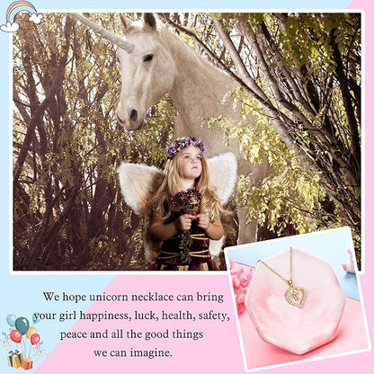 Hidepoo Unicorn Necklace Gifts for Girls - 14K-Gold-Plated Colorful CZ Heart Necklace Girls Jewelry Initial Unicorn Necklaces for Girl Birthday Gifts