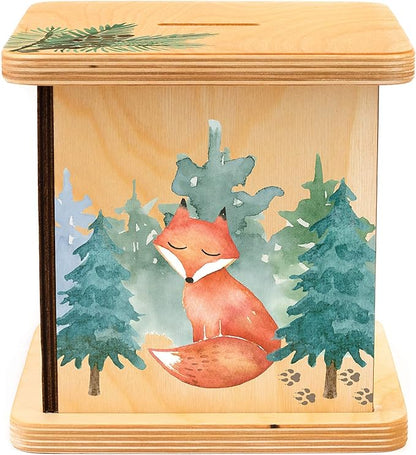 Wooden Piggy Bank for Kids and Adults, Personalized Gift Handmade in USA by BloomOwl, Custom Piggy Bank, Personalized Banks for Kids, Gifts for Baby Boys and Girls (Woodland Friends)