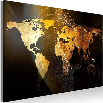artgeist Textured Canvas Wall Art World map 24x16 in - 1pcs Painting Canvas Prints Picture Artwork Image Framed Contemporary Modern Wall Home Map Continent Sun Abstract k-C-10000-b-a