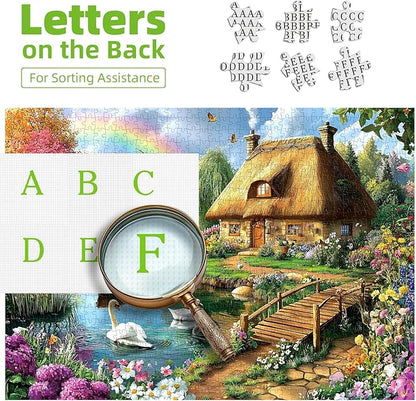 Cottage Lake Scene 1000 Piece Jigsaw Puzzle for Adults Swan Rainbow Flowers House Garden Landscape Challenging Family Puzzle Perfect for Game Nights (27.5"X19.6")