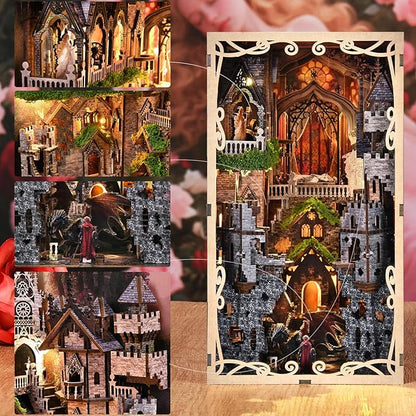 Book Nook Kit, DIY Miniature Dollhouse Booknook Kit, 3D Wooden Puzzle Bookend Bookshelf with LED Light for Adults Teens, Gifts for Family and Friends (Sleeping Beauty)