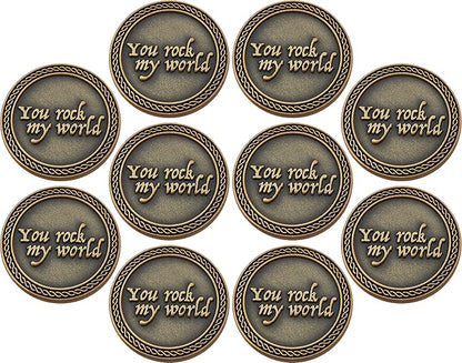 Bulk Set of 3 Romantic Love Expression Coins, You Rock My World, & Make My Heart Skip a Beat, Anniversary Pocket Tokens for Date Night, Love Gift for Men & Women, from Him or Her