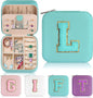 Parima Travel Jewelry Case for Girls Fashion, L Initial Blue Mini Box Airport Accessories Must Haves Gifts Girls, Aqua Blue