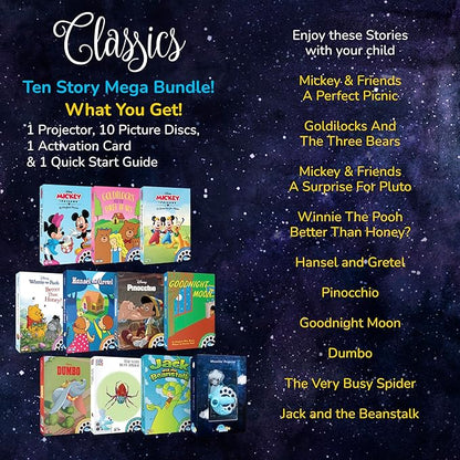 Moonlite Storytime Mini Projector with 10 Classic Stories, A Magical Way to Read Together, Digital Storybooks, Fun Sound Effects, Learning Gifts for Kids Ages 1 and Up