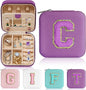 Parima Travel Essentials for Women Jewelry Box, Travel Accessories for Teen Girls Trendy Stuff | Necklace Organizer Earrings Organizer Ring Organizer - Letter C, Purple