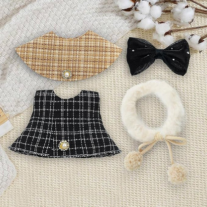 17cm Doll Clothes Set-Adorable Outfits for Dolls-Stylish Accessaries Clothes Dress-Up-Replaceable Clothing Collections, Includes Hat, Top, Skirt(Black-Style B)