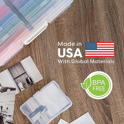 IRIS USA 4" x 6" Photo Storage Box Craft Keeper Cases, 10-Pack, Organization Task Holders for Pictures, Tasks, Scrapbooking, Stationery Storage, Stickers & Art Supplies, Clear
