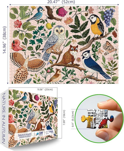 500 Pieces Puzzles for Adults Forest Birds Jigsaw Puzzles 500 Pieces Difficult Fun Owl and Floral Unique Beautiful Birds Flowers Family Puzzle Challenging Games Gift for Adults (21"x15")