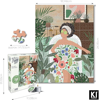 500 Piece Puzzle for Adults Hygge Sanctuary Space Aromatherapy Jigsaw + Scented Candle by Playview Brands
