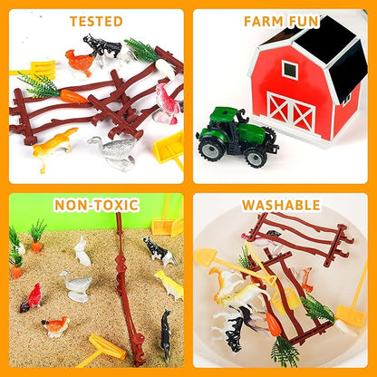 Farm Sensory Bin，Farm Animals Sand Kit with Sensory Sand，Barn Sandbox with Tractor，Sensory Play Sand Set for Kids 3 4 5 6 7