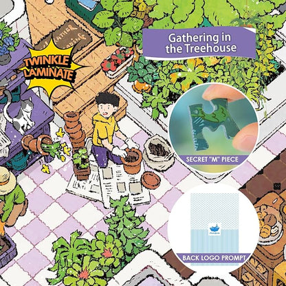 MOMIBOOK Puzzles for Adults 1000 Pieces Jigsaw Puzzles of Gathering in The Treehouse, Twinkle Laminate Painting Image Difficult Challenging Impossible Puzzle Unique Party Christmas Birthday Gifts