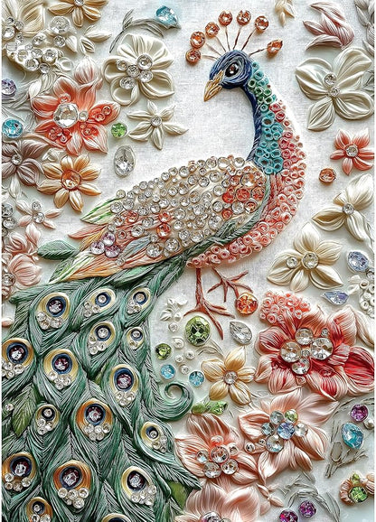 Peacock 1000 Piece Puzzle for Adults Beautiful Peafowl Colorful Flower Bird Crystal Jewellery Art Jigsaw Puzzles with Letters on Back Hard Impossible Difficult Challenging Family Puzzle(27.5"X19.6")