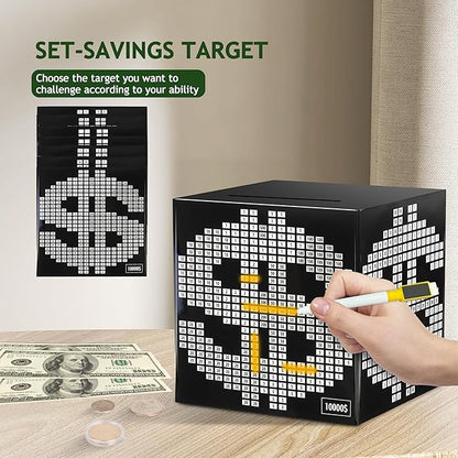 Primo Lines Piggy Bank for Adults,10k Savings Challenge Box, 5.91inch Money Saving Box 10,000 with Counter for Savings Goal $3000 $5000, Unbreakable Metal Cash Box with Money Target, Kakeibo Money Box
