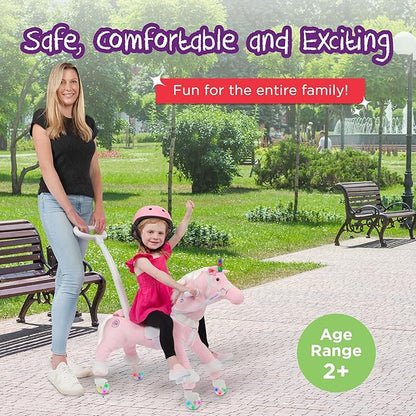 Power Pony Ride On Unicorn Riding Toy for 2+ Kids - Power Ponies Push Pull Kids Ride On Pony for Toddlers with A Removable Parent - Controlled Push Handle for Easy Rides, Pink, Grace