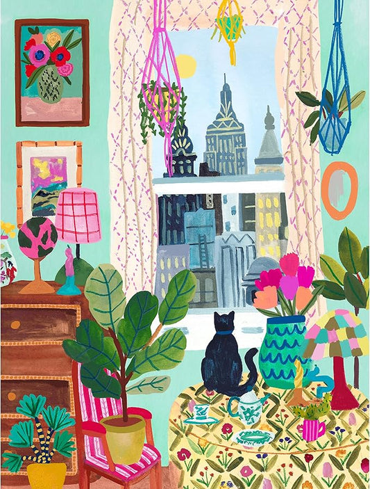 500 Piece Puzzle for Adults Hygge Collection Cat in Window Rhi James Blueboard Jigsaw and Candle by KI Puzzles
