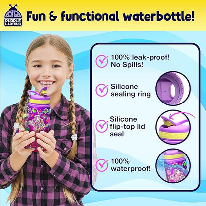 PURPLE LADYBUG Decorate Your Own Water Bottle Kit for Girls - Unicorn Design with Glitter Gem Stickers, Gifts for Girls Ages 5-8-10 Years Old Birthday, Fun Craft for Kids, Christmas Gifts Girl