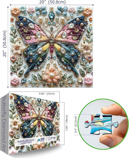Butterfly Jigsaw Puzzles for Adults 500 Pieces Colorful Crystal Flower Puzzles Beautiful Diamond Art Puzzle Difficult Unique Family Challenging Games Gift for Teens Adults Puzzle (20"x20")