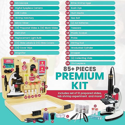 AmScope - M40-K-MDM35 IQCREW by 120X – 1200X Kid’s 85+ Piece Premium Microscope STEM Kit with Color Camera, Interactive Kid’s Friendly Software, Prepared and Blank Slides and More