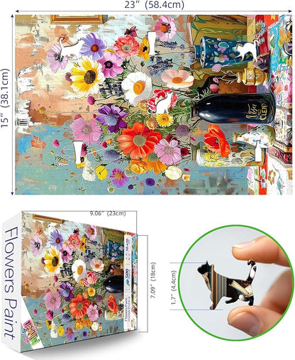 Floral Bouquet 500 Piece Jigsaw Puzzle for Adults Colorful Wildflowers & Vases Puzzle - Premium Art Puzzle for Adults, Family or Seniors - 15"x23" Challenging Puzzle with Poster