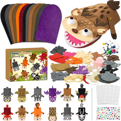 WATINC 12Pcs Hand Puppet Making Kit, Art Craft Felt Sock Puppet Toys, Creative DIY Make Your Own Pompoms Wiggle Googly Eyes Storytelling Role Play Party Supplies Gift for Girls Boys (Woodland Animals)