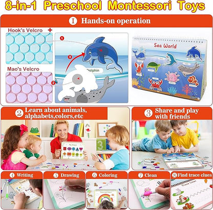 WJPC 53 Designs Busy Book for Toddlers 1,2,3,4,5,6 Years. Preschool Learning Busy Board Kids Boys&Girls Quiet Montessori Toddler Activity Book, Tracing Coloring