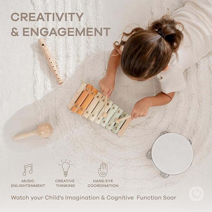 Comfy Cubs 4-Piece Kids Musical Instruments Set - Safe Non-Toxic Montessori Toys for Toddlers - Music Toys for Family Bonding - Designed in The US Toddler Instruments for 3 Year Old and Above