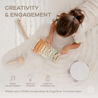 Comfy Cubs 4-Piece Kids Musical Instruments Set - Safe Non-Toxic Montessori Toys for Toddlers - Music Toys for Family Bonding - Designed in The US Toddler Instruments for 3 Year Old and Above