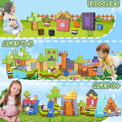 Magnetic Blocks,100PCS Magnetic Building Blocks Upgraded Sensory Toys Construction Set,Magnets Cubes Building Toys for Kids Games,Toddler Montessori Stacking Magnets for 3+ Boys Girls Birthday Gifts