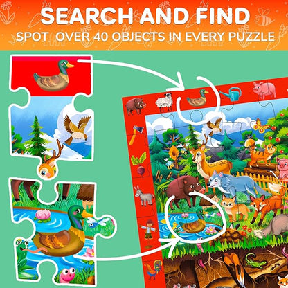 QUOKKA Floor Puzzles for Kids Ages 4-8 – 2x3 FT Giant Search and Find Jigsaw – 48 Large Pieces – Above and Beyond Observational Scene – Educatinal Montessori Toy with Gift Box – Fun Learning Activity