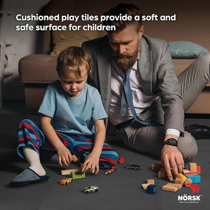 Norsk Multi-Purpose Reversible Floor Mats - EVA Interlocking Foam Tiles (Gray/Black 16 Tiles - 64 sq. Ft. 1/2" Thick)