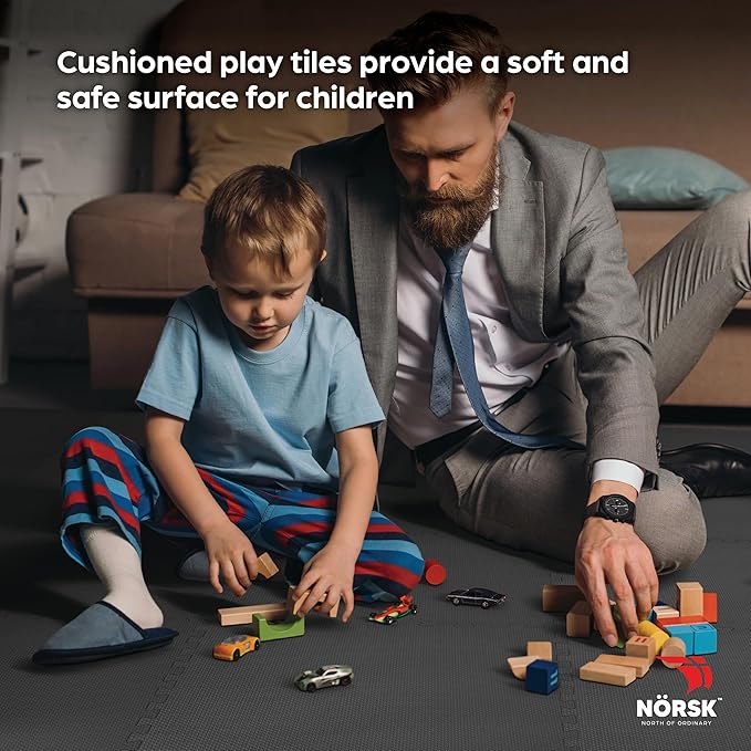 Norsk Multi-Purpose Reversible Floor Mats - EVA Interlocking Foam Tiles (Gray/Black 4 Tiles - 16 sq. Ft. 1/2" Thick)