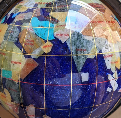 Unique Art 10-Inch Tall Table Top Blue Crystallite Ocean Gemstone World Globe with Silver Tripod Stand (BLUE CRYSTALLITE)