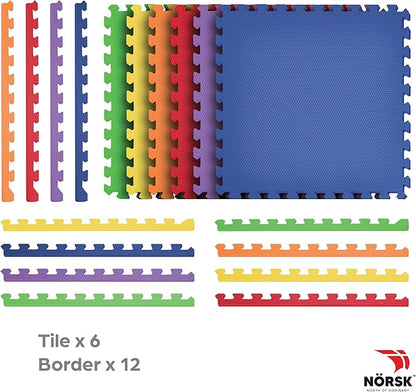Norsk Kids Puzzle Play Mats Interlocking EVA Foam Floor Tiles Solid Color, 18 Tiles - 72 Sq. Ft., 1/2" Thick, Rainbow Pack