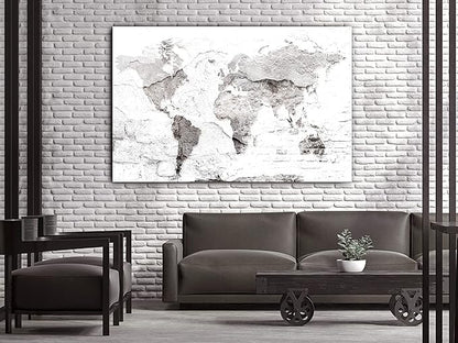 artgeist Textured Canvas Wall Art World Map 24x16 in - 1pcs Painting Canvas Prints Picture Artwork Image Framed Modern Photo Wall Home Travel Stone Effect k-C-10014-b-a