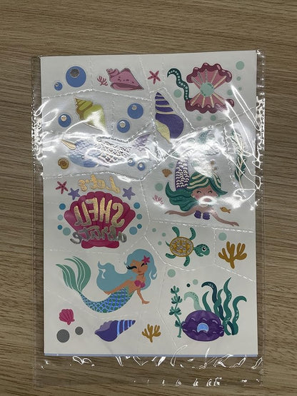 Temporary Tattoos Mermaid for Kids, 80+ Metallic Foil Style Bronzing Fake Tattoos, 4 Sheets Glitter Tattoos, Birthday Party Supplies, Easter Present, Ocean Animal Stickers for Boy and Girls