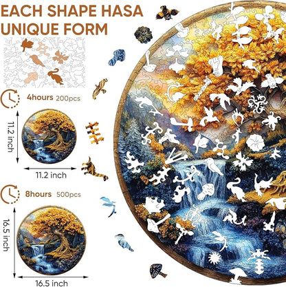 Puzzles for Adults, Tree of Life Waterfall River Wooden Jigsaw Puzzles 200 Pieces Unique Shape Adult Puzzles, Irregular Wood Creative Gift for Adults Family Game(11.2x11.2 in)