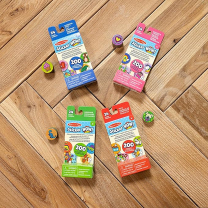 Melissa & Doug Sticker Wow!™ Mini Activity Pad and Refill Stickers 4-Pack (Dinosaur, Pets, Favorite Things, Surprise Pack 1) – 200 Stickers Each (800 Total) for Any Sticker Stamper (Not Included)