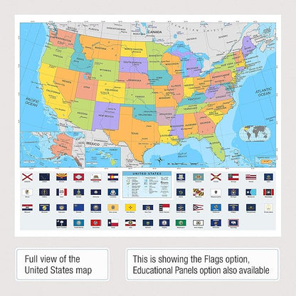 US & World Primary Laminated Classroom Map Pack by BrightWay Educational | 36" x 30" Educational Wall Maps | Grades 1-5 | Bright Colors & Large Fonts | Geographical Features | National Capitals & Major Cities (With Flags)