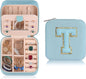 Parima Travel Jewelry Case - Small Organizer Box for Women, Mini Jewelry Box - Letter T, Sky Blue