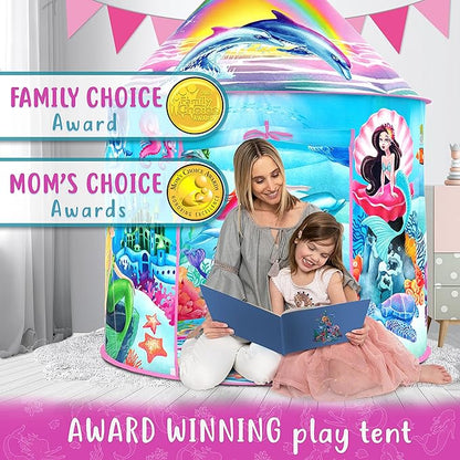 W&O Musical Mermaid Tent with Under-The-Sea Button - Captivating Pop Up Tent for Girls - Perfect for Indoor & Outdoor Play