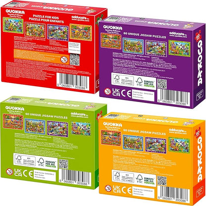 QUOKKA Puzzles for Kids Ages 6-8 - Toddler Puzzles 4-6 - 4-Pack 60 Piece Search and Find Animals and Bugs Jigsaw Puzzle 5-8 - Learning Toys for 3 yo Boys and Girls - Educational Games Gift Version II