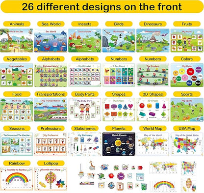 WJPC 53 Designs Busy Book for Toddlers 1,2,3,4,5,6 Years. Preschool Learning Busy Board Kids Boys&Girls Quiet Montessori Toddler Activity Book, Tracing Coloring
