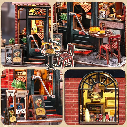 CUTEBEE Book Nook Kit - DIY Miniature House Dollhouse Kit for Adults and Teens, Booknook Tiny House Bookshelf 3D Wooden Puzzle, Gifts for Family (Uncle Joe's Pizzeria)