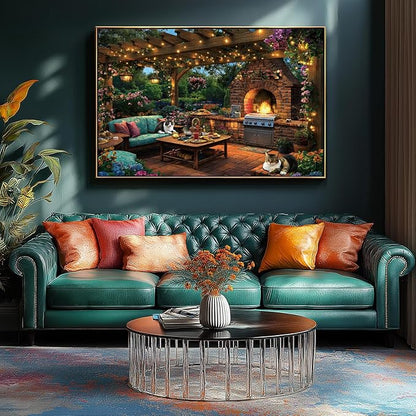 1000 Piece Jigsaw Puzzle for Adults - Challenging Garden Patio Scene with Twinkling Lights, Vibrant Hydrangeas - 27.5"x19.7" Art Puzzle, Unique Gift for Game Nights